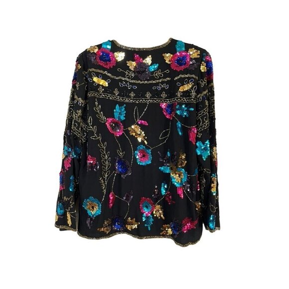 Drapers Damons Jacket M Black Sequin Floral Beaded Old Money Mature Artsy Party - Picture 9 of 15